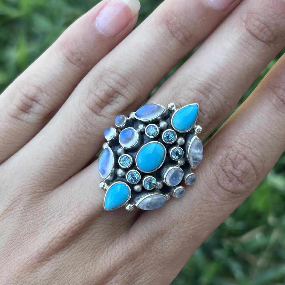 Nicky Butler Turquoise, Topaz, and Moonstone Ring in Sterling Silver